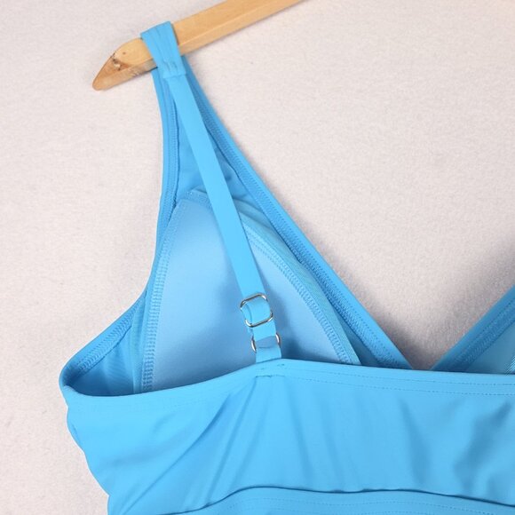 NWT Lands End Women 1-Piece Swim Med. 10/12 Turquoise Blue Tummy Control UPF 50 - Picture 9 of 15